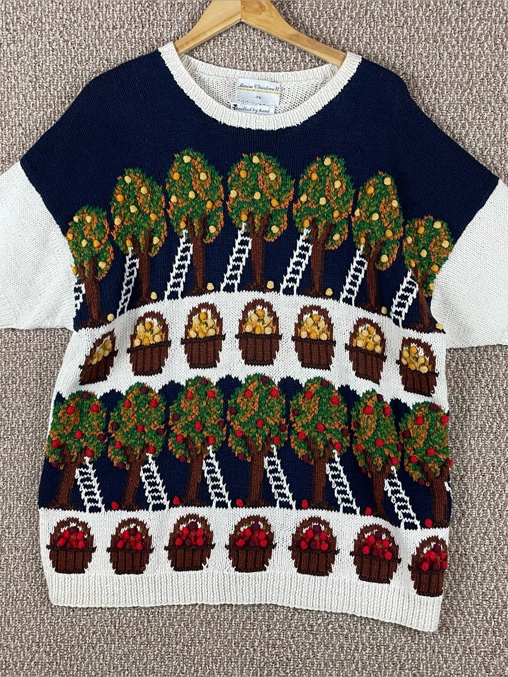 Vtg Marisa Christina Cardigan Sweater 2X Cottage Apple Orchard Grandma 90s T539